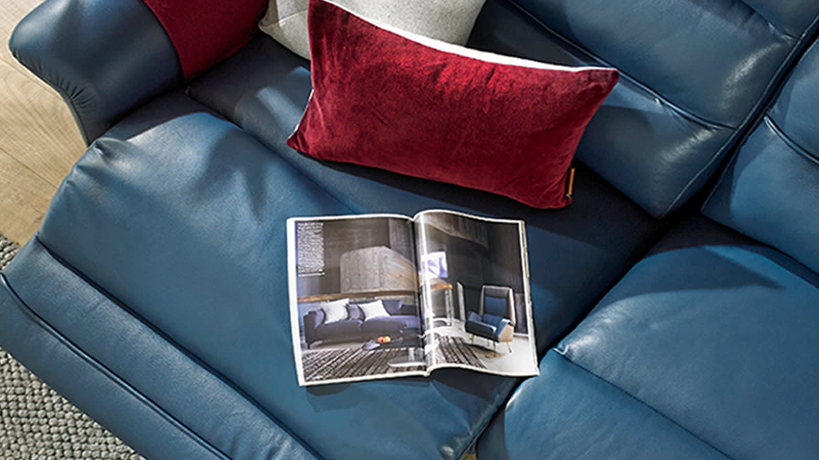 Blue leather recliner sofa