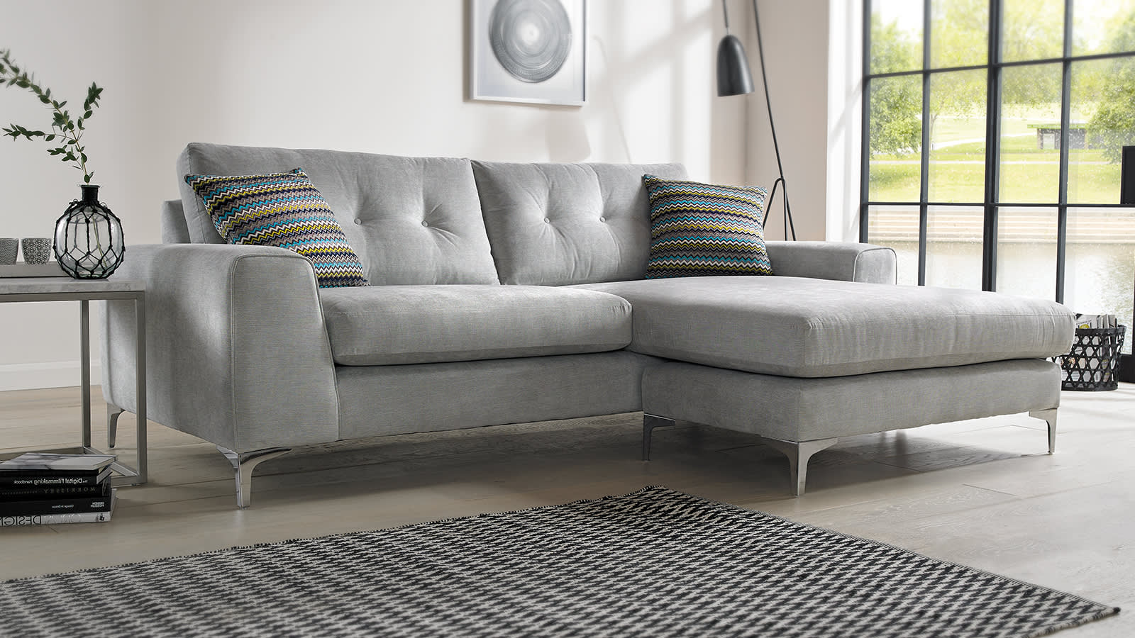 Grey fabric chaise sofa