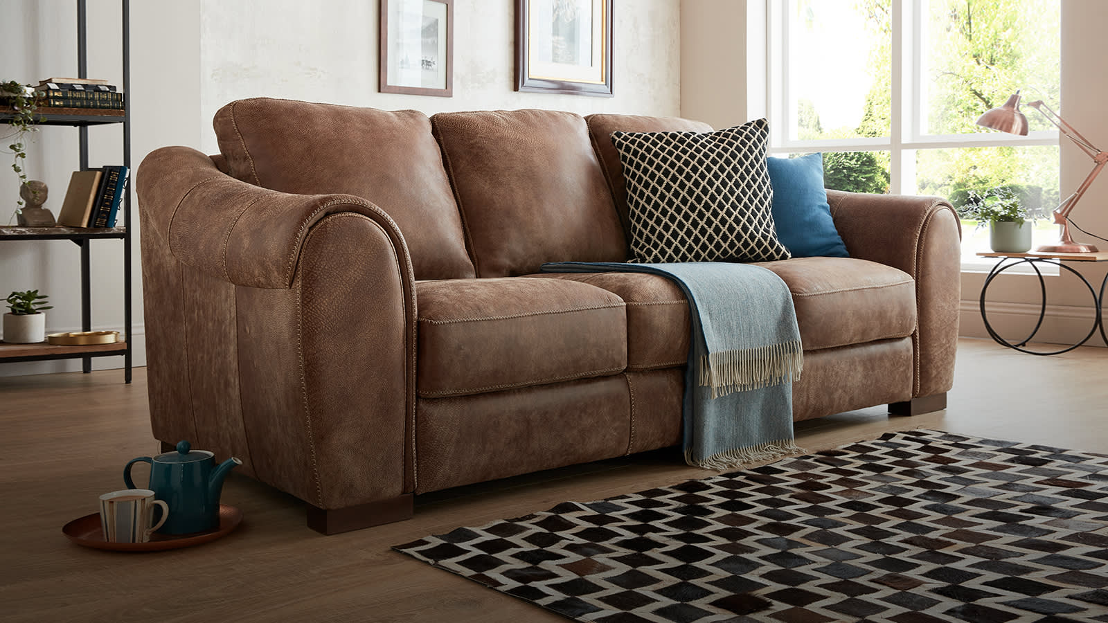 Sofology Galleria brown leather sofa