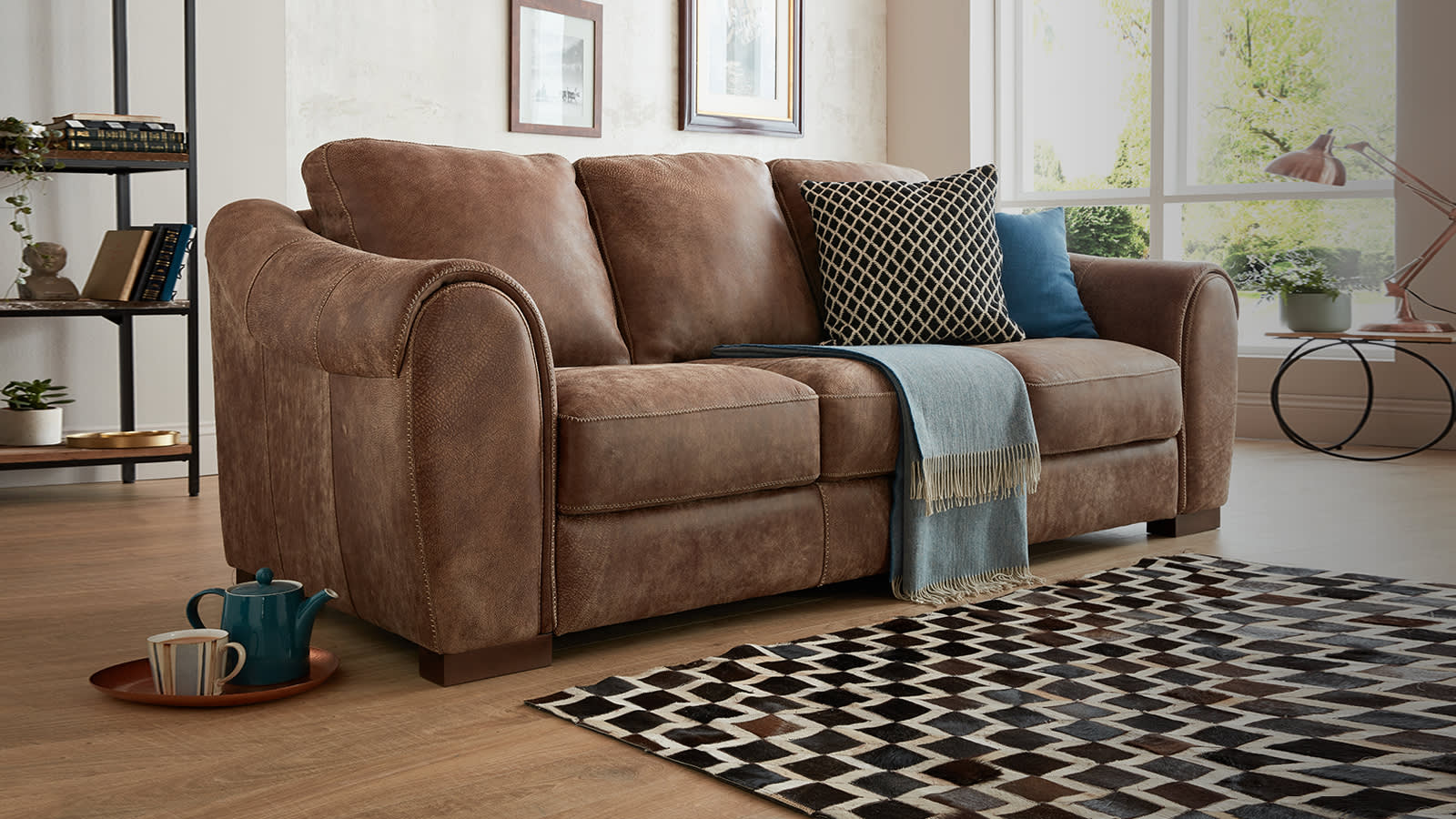 Sofology Galleria brown leather sofa