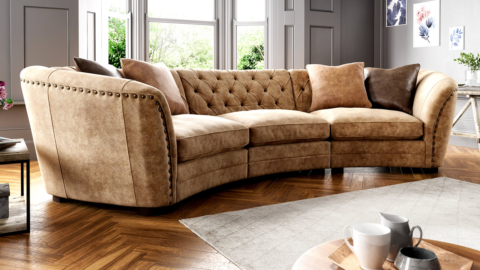 Sofology Bronco brown leather sofa
