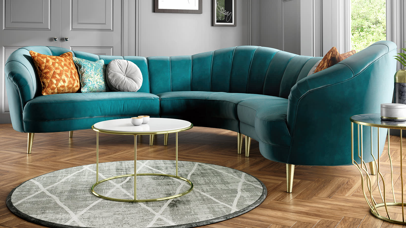 Sofology Perle peacock fabric corner sofa
