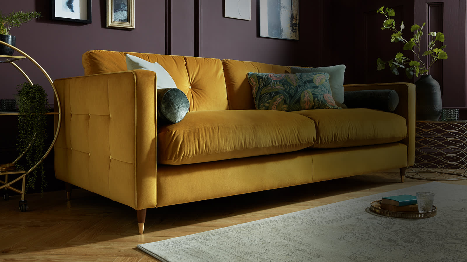 Sofology Clerkenwell yellow fabric sofa