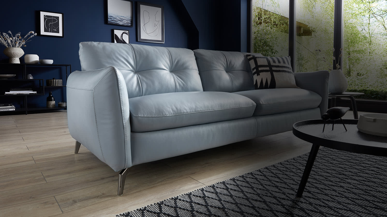 Sofology Mimi blue leather sofa