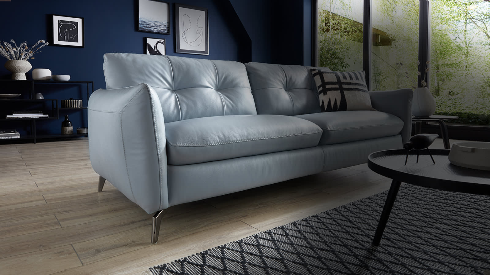 Sofology Mimi blue leather sofa