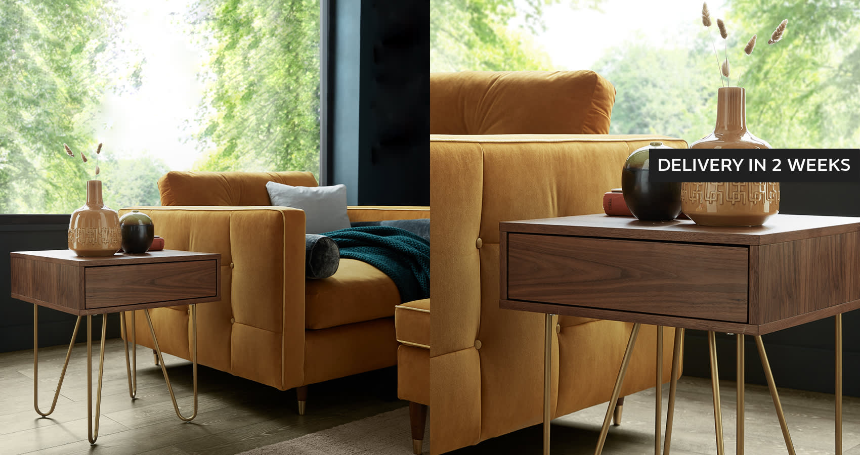 Retro side table with hairpin legs