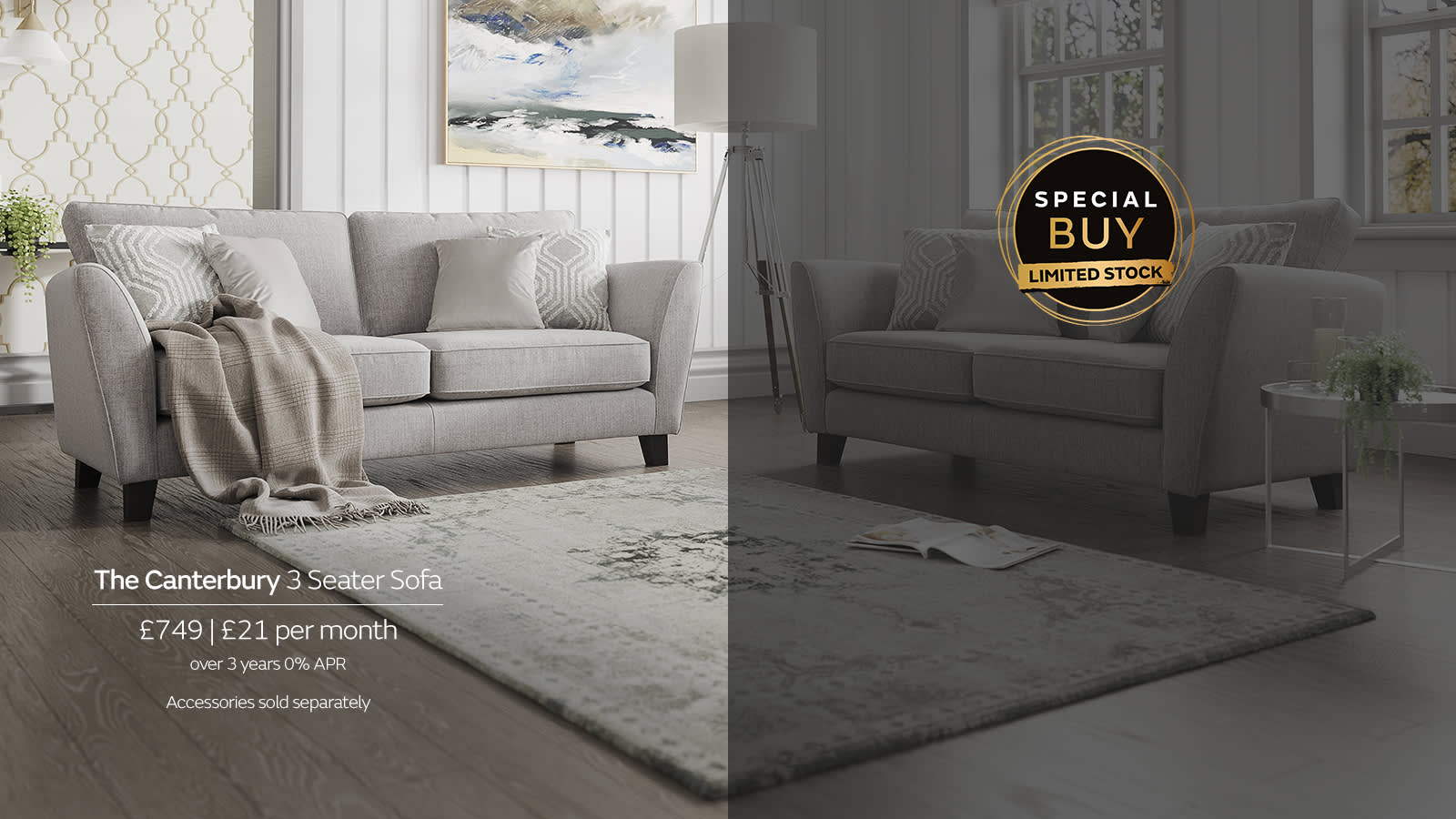 Canterbury Special Buy Grey Fabric Sofa