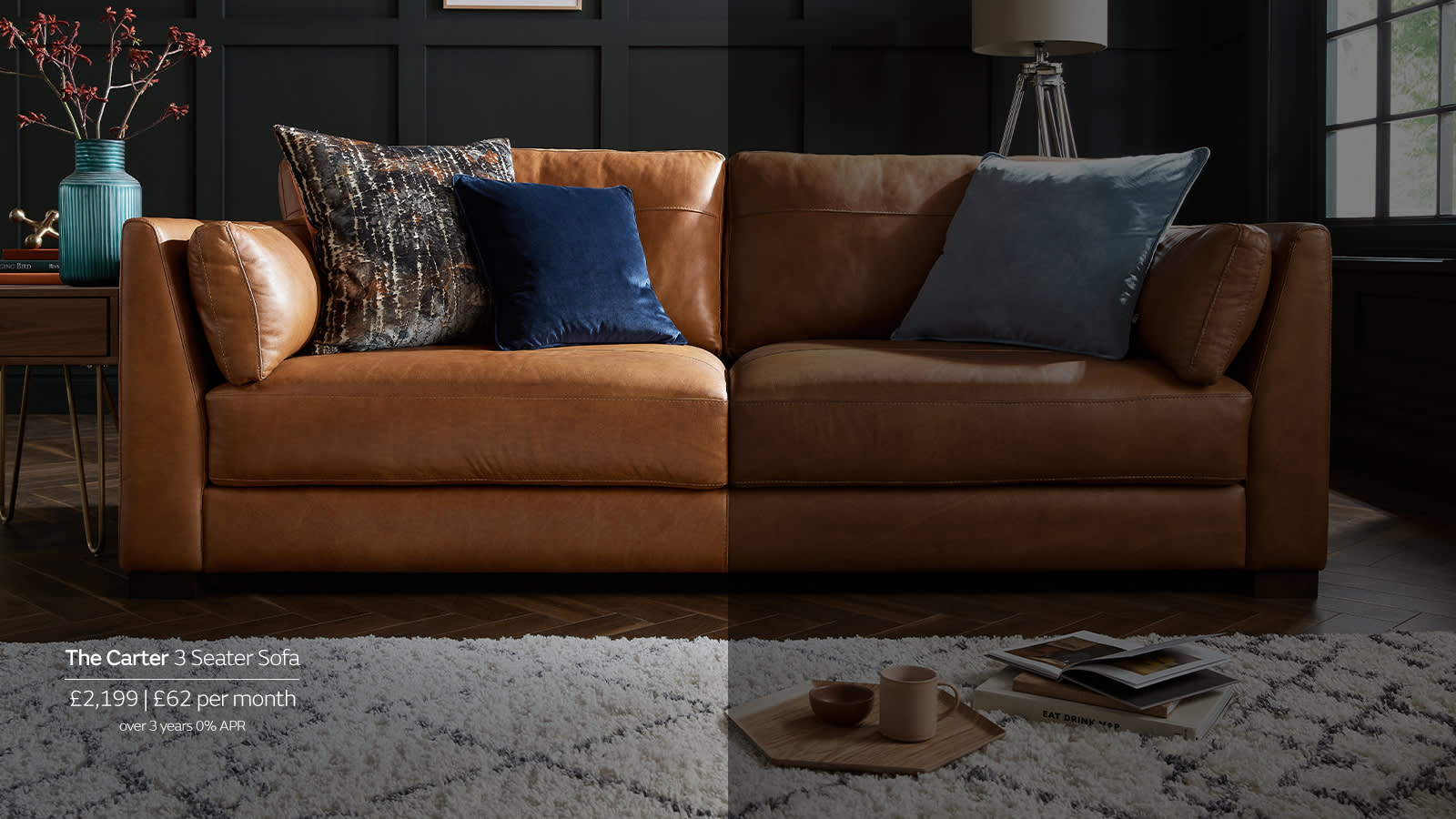 Carter tan leather sofa