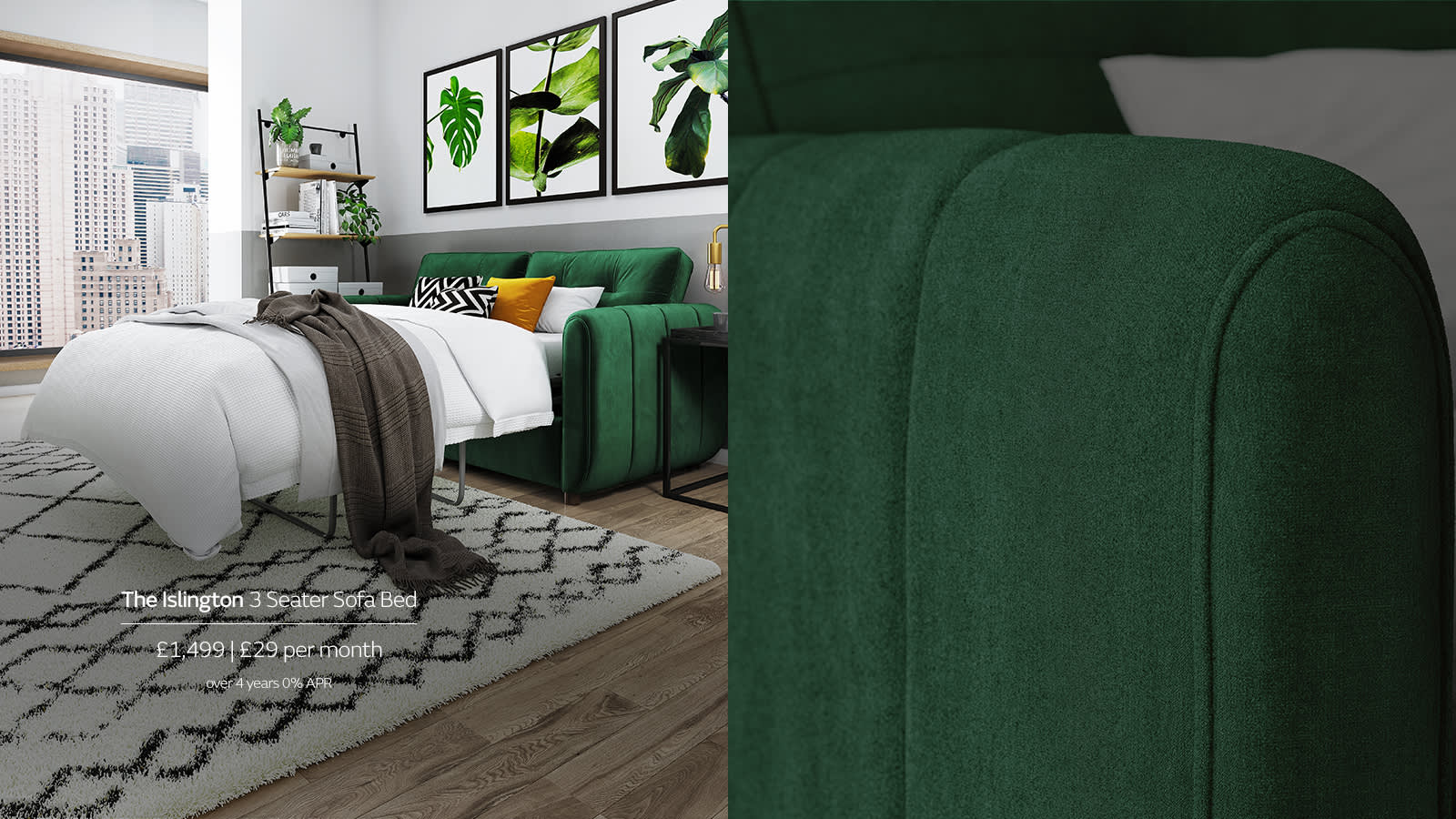 Islington green velvet sofa bed