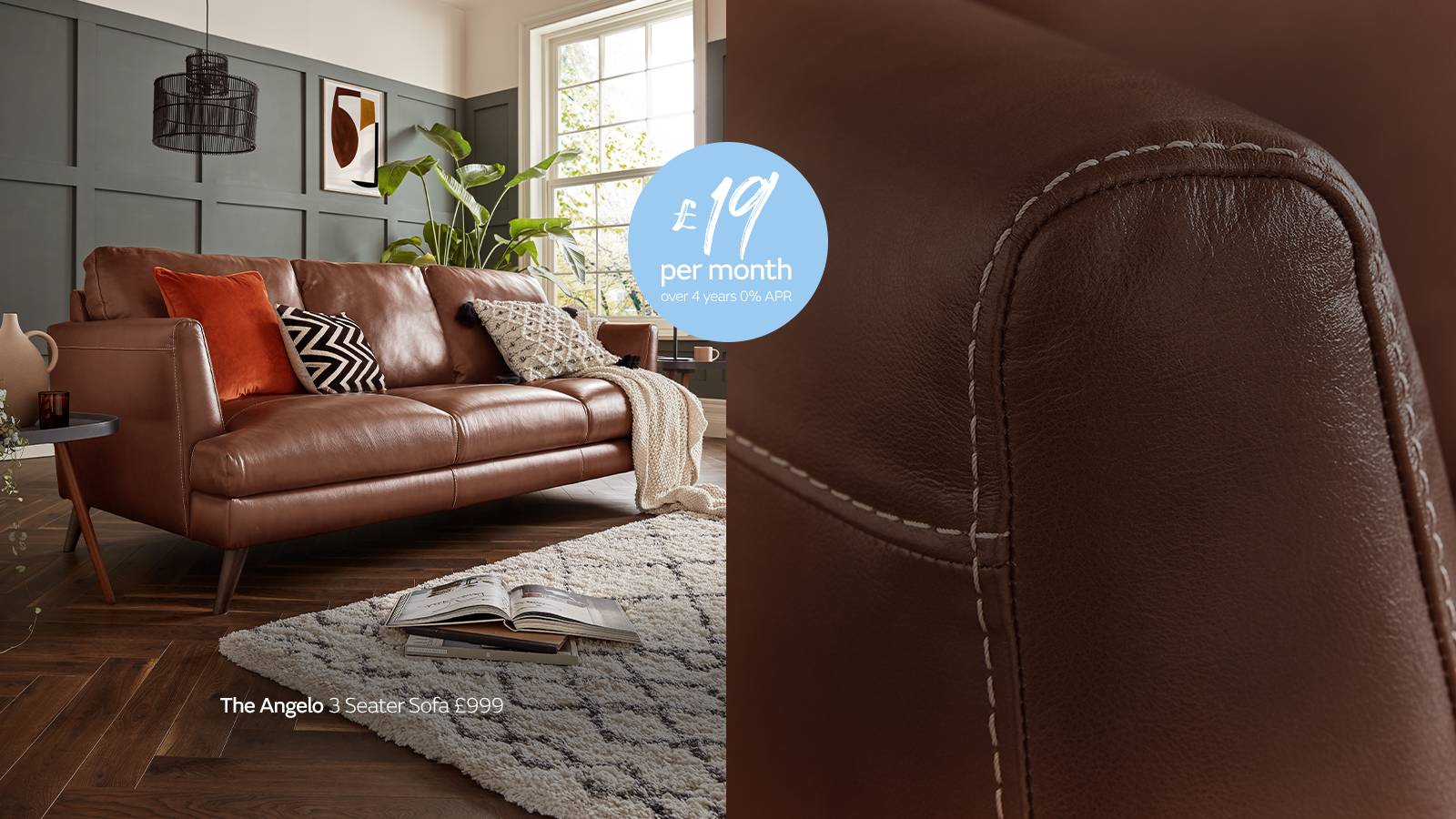 Angelo brown leather sofa