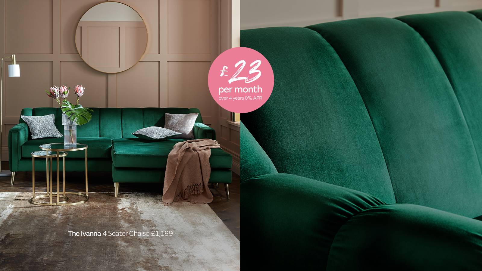 Ivanna green velvet fabric sofa