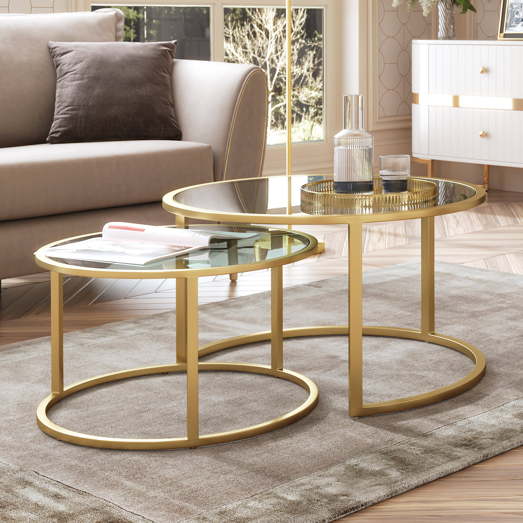 Lydia round glass coffee table set
