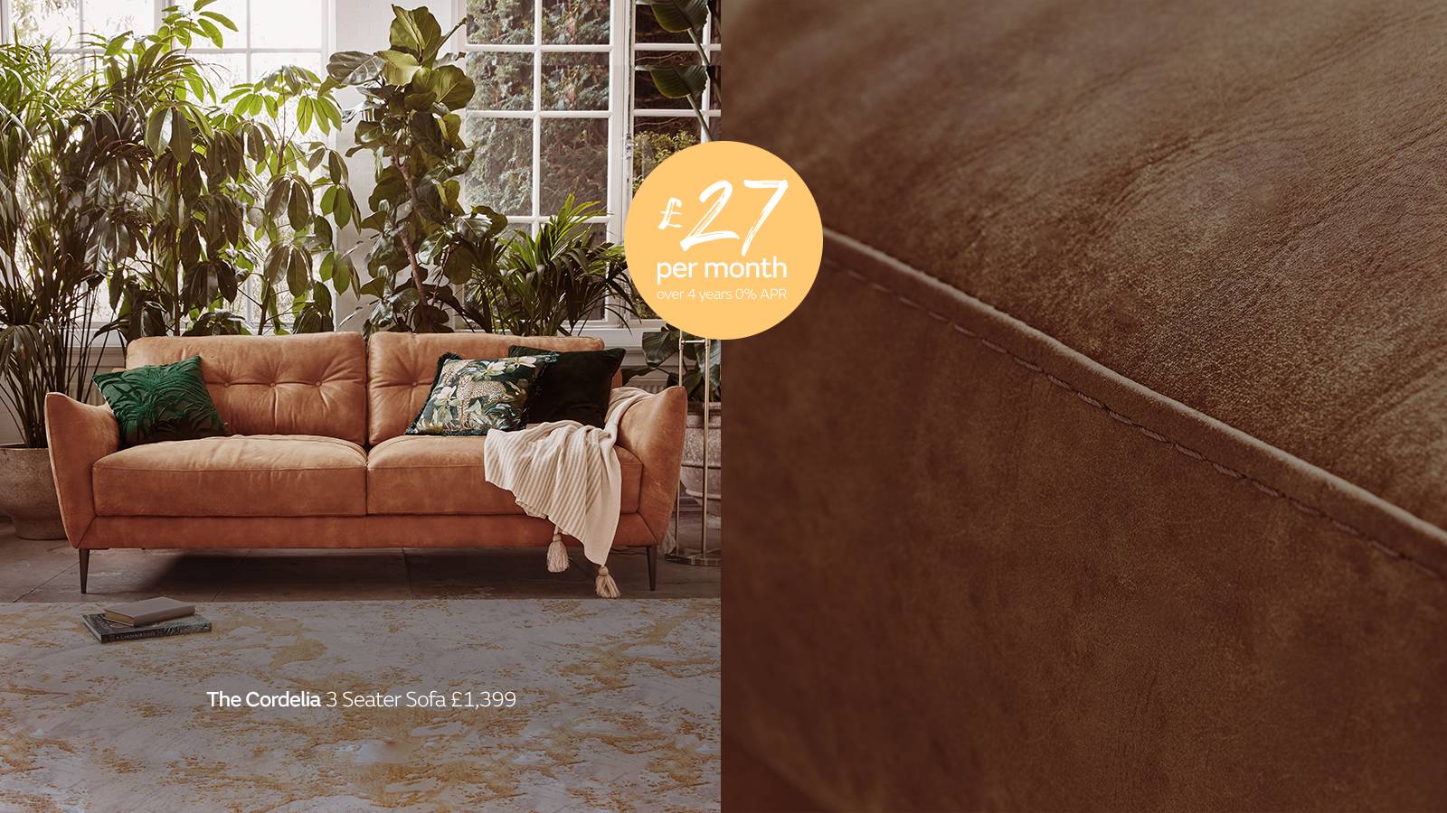 Cordelia tan leather sofa