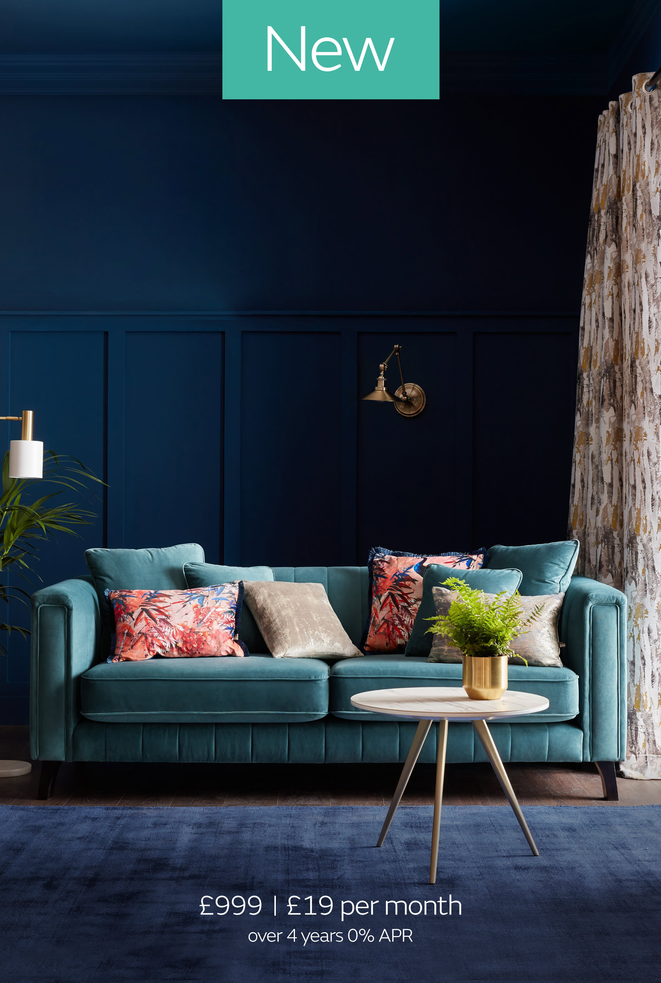 Fluted Isla teal green velvet sofa