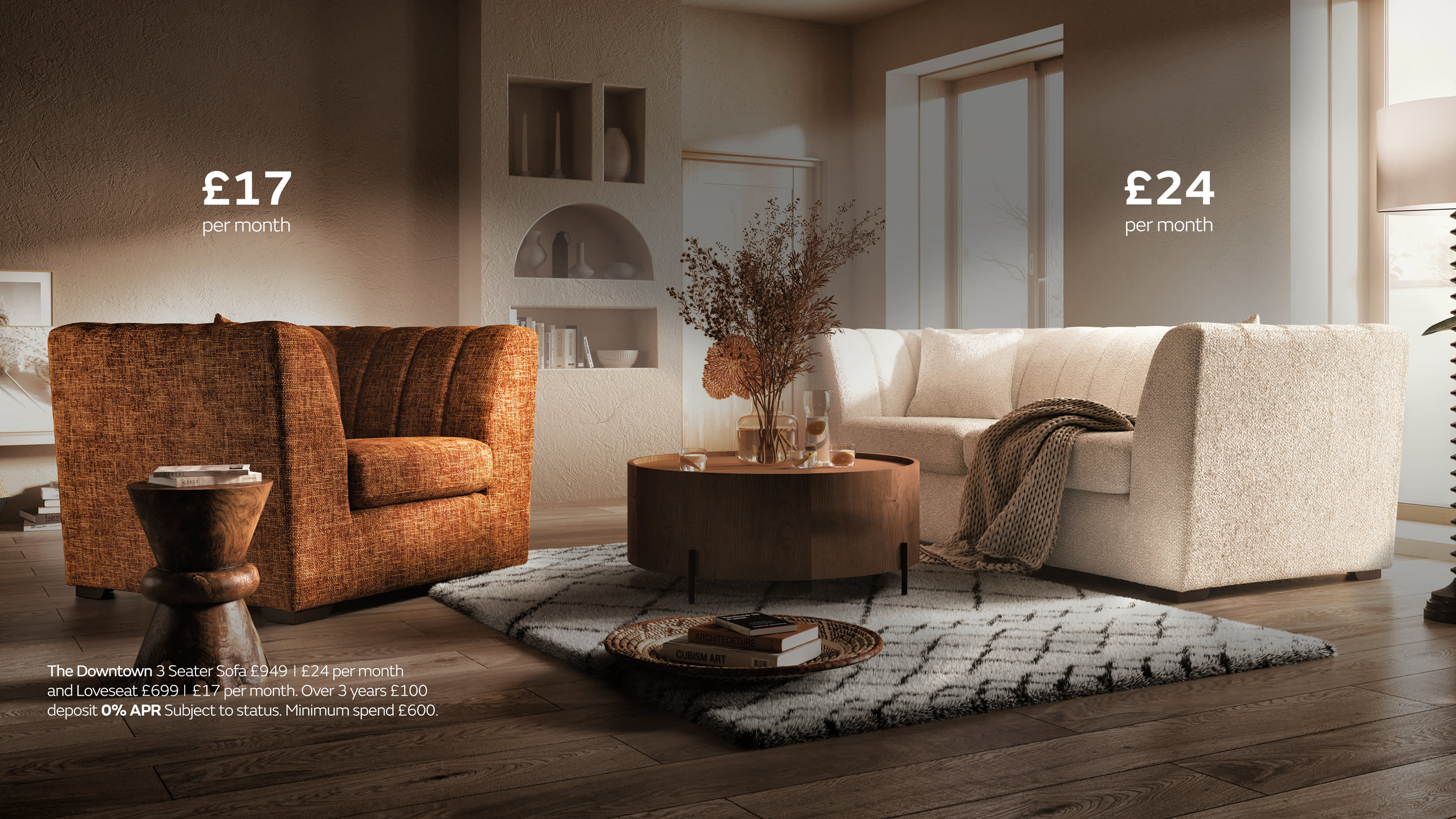Downtown cream fabric sofa