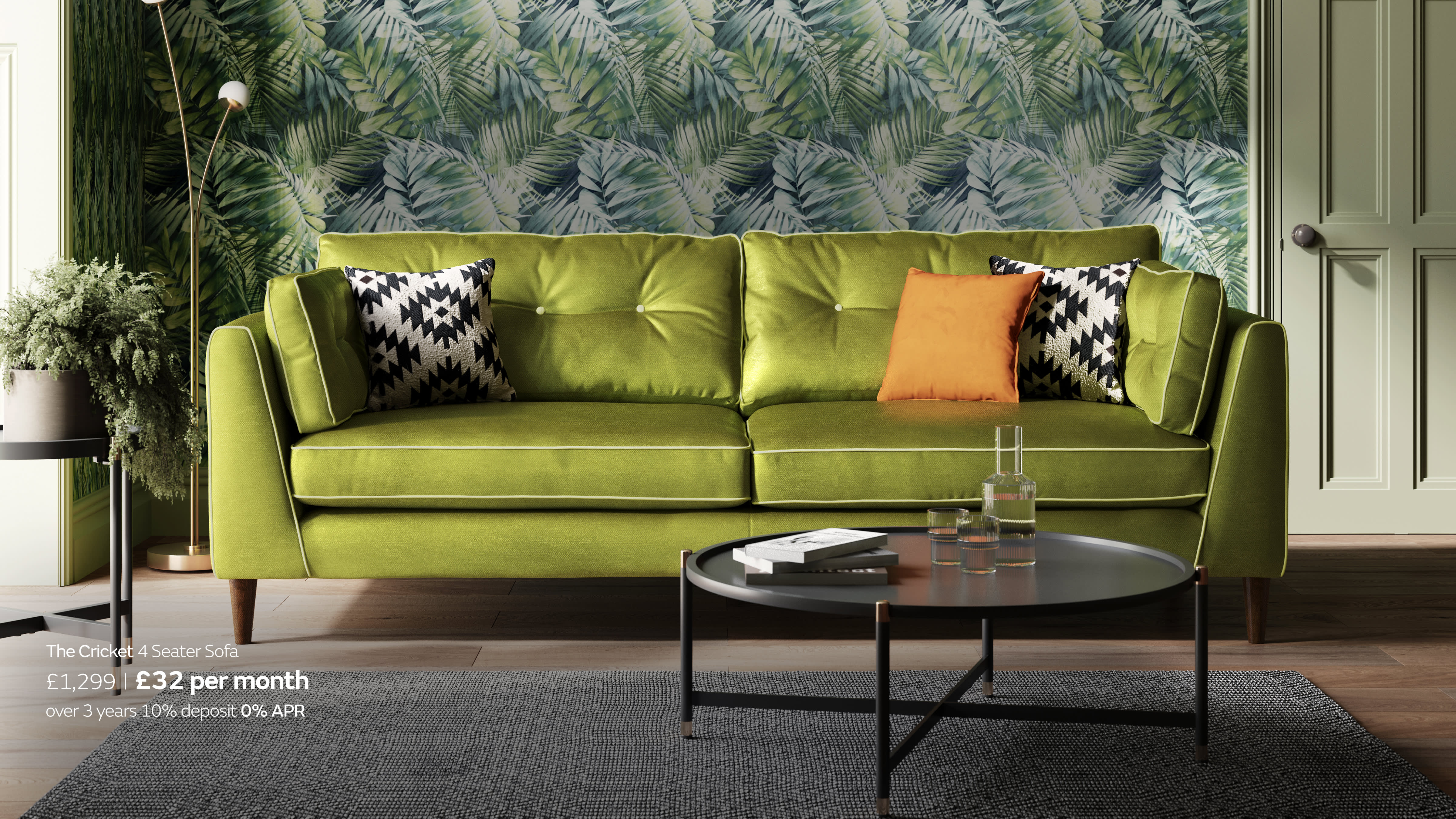 Cricket green velvet sofa