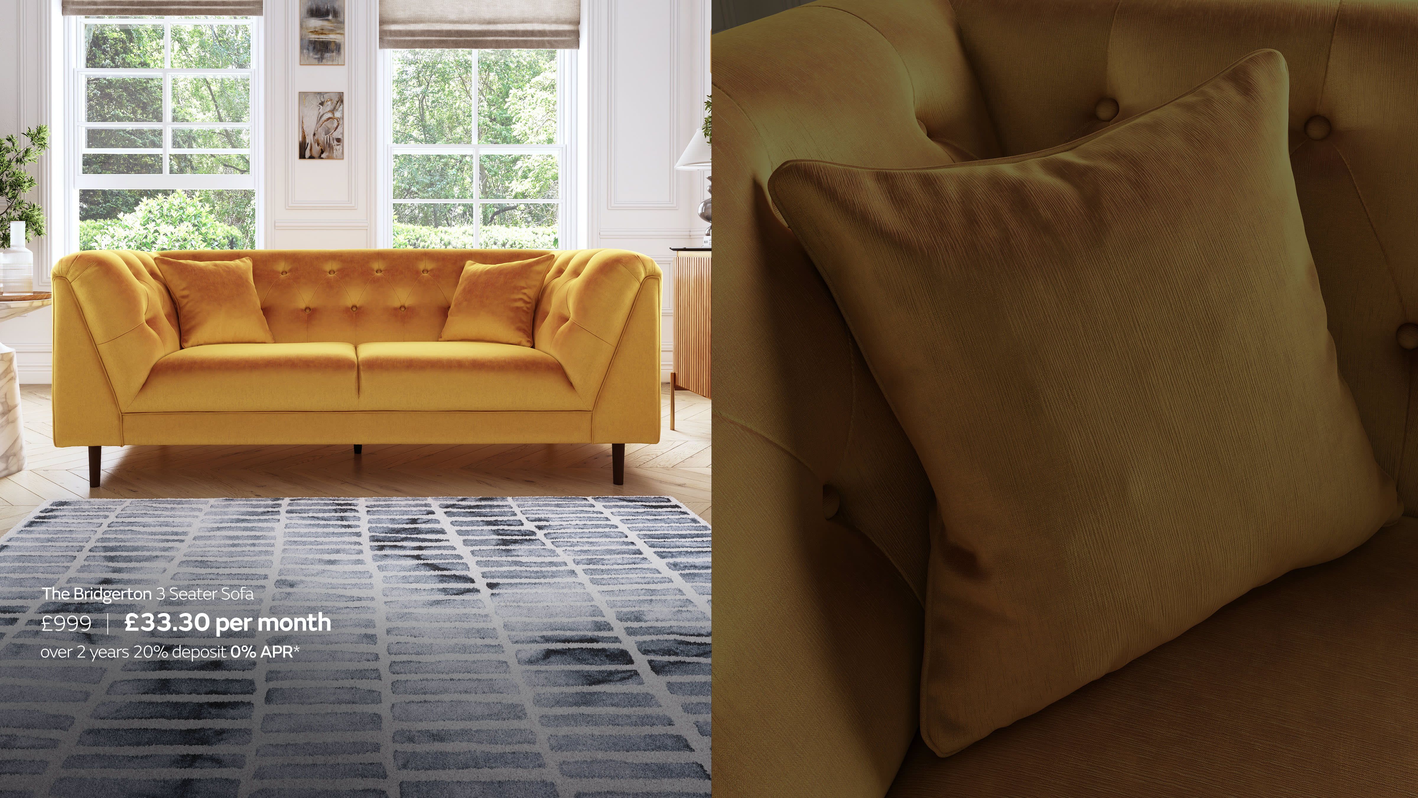 Bridgerton yellow fabric sofa
