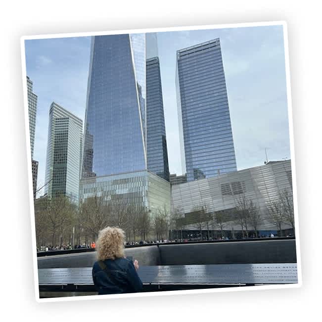 An image in a frame of New York skyscrapers