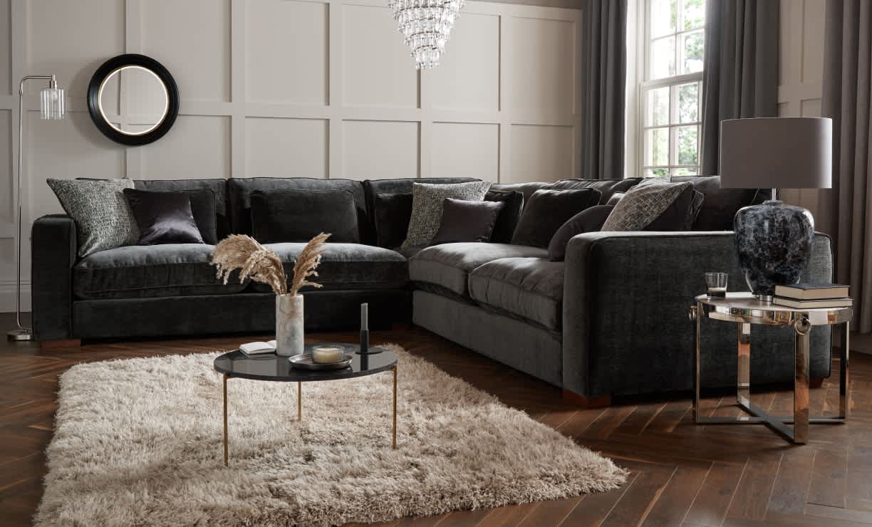 Large, dark colored sofa