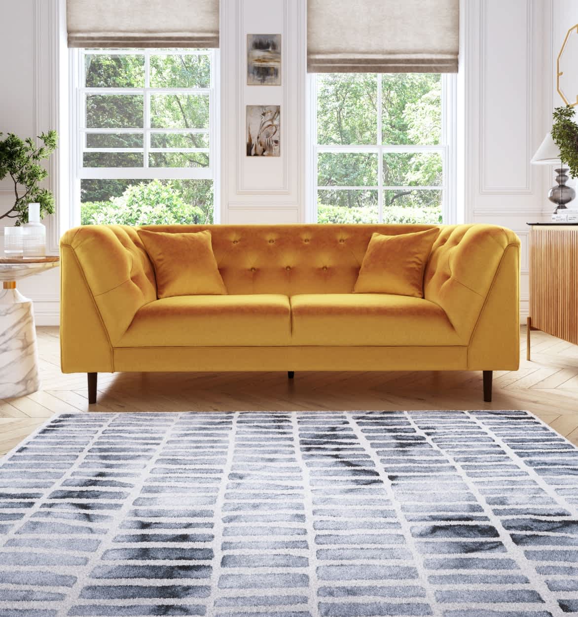 Yellow sofa in bright setting