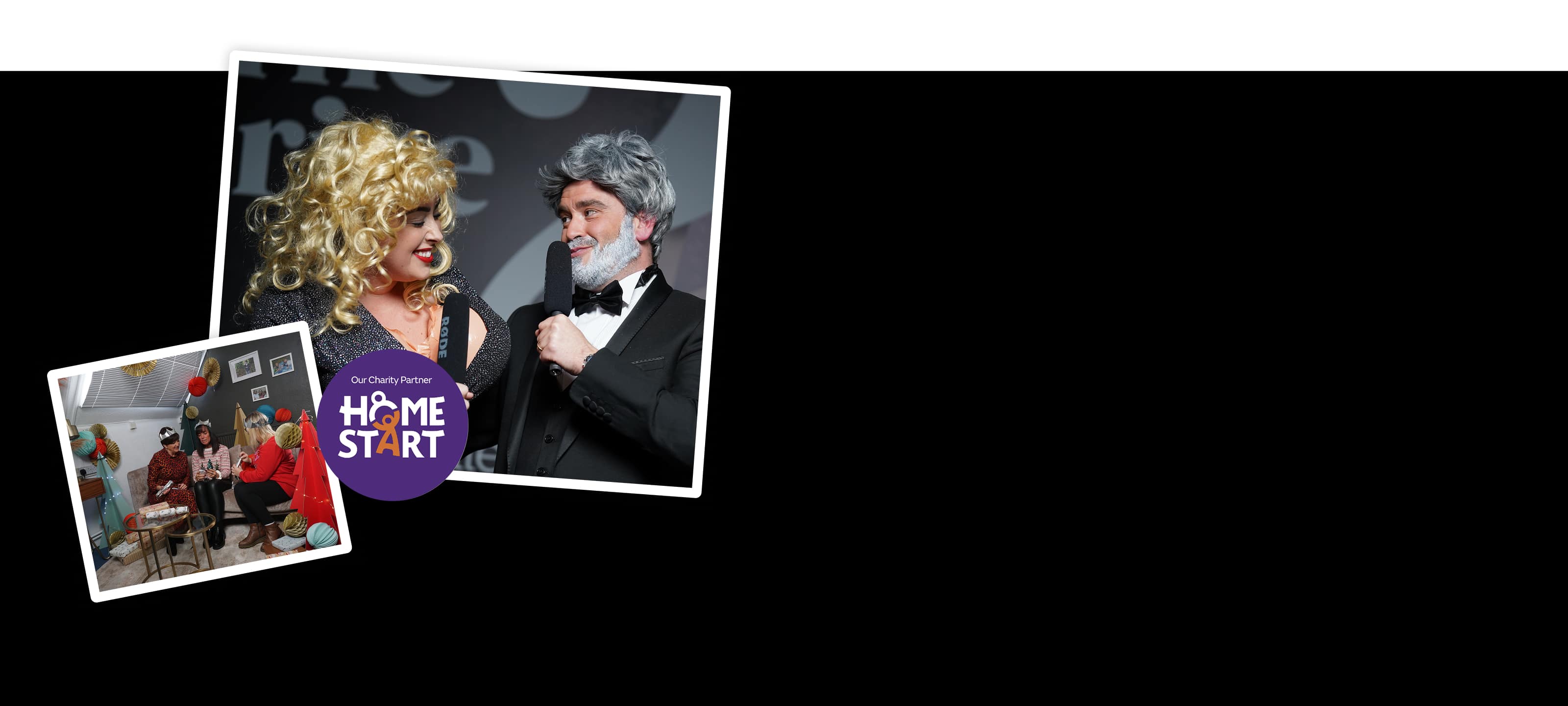 Two images of people talking