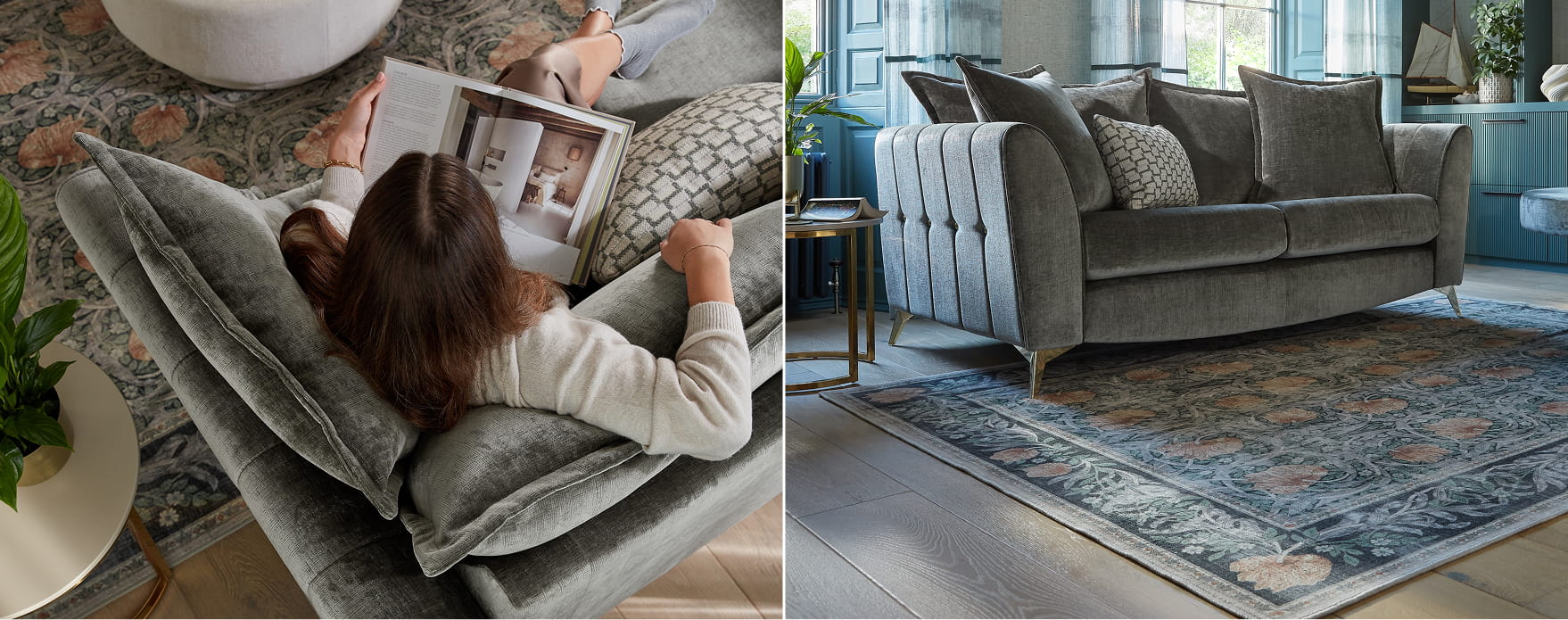 dark grey Luella sofa with fabric and cushions