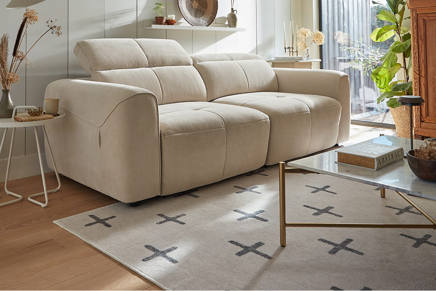 A cream Riviera sofa with lifestyle fabric