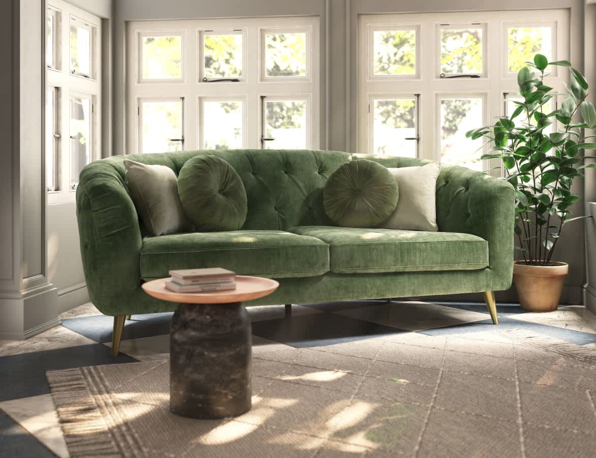 Green sofa in a bright room