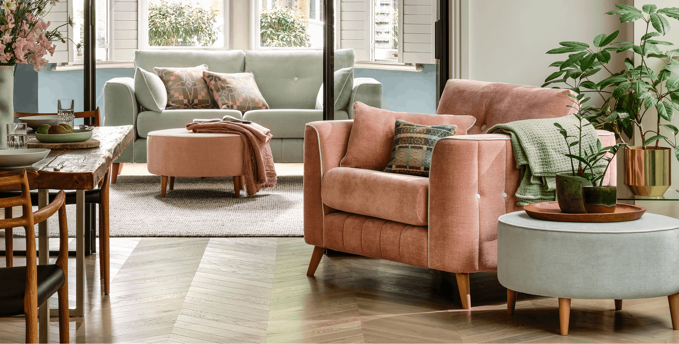 Introduce green accents as a natural complement
