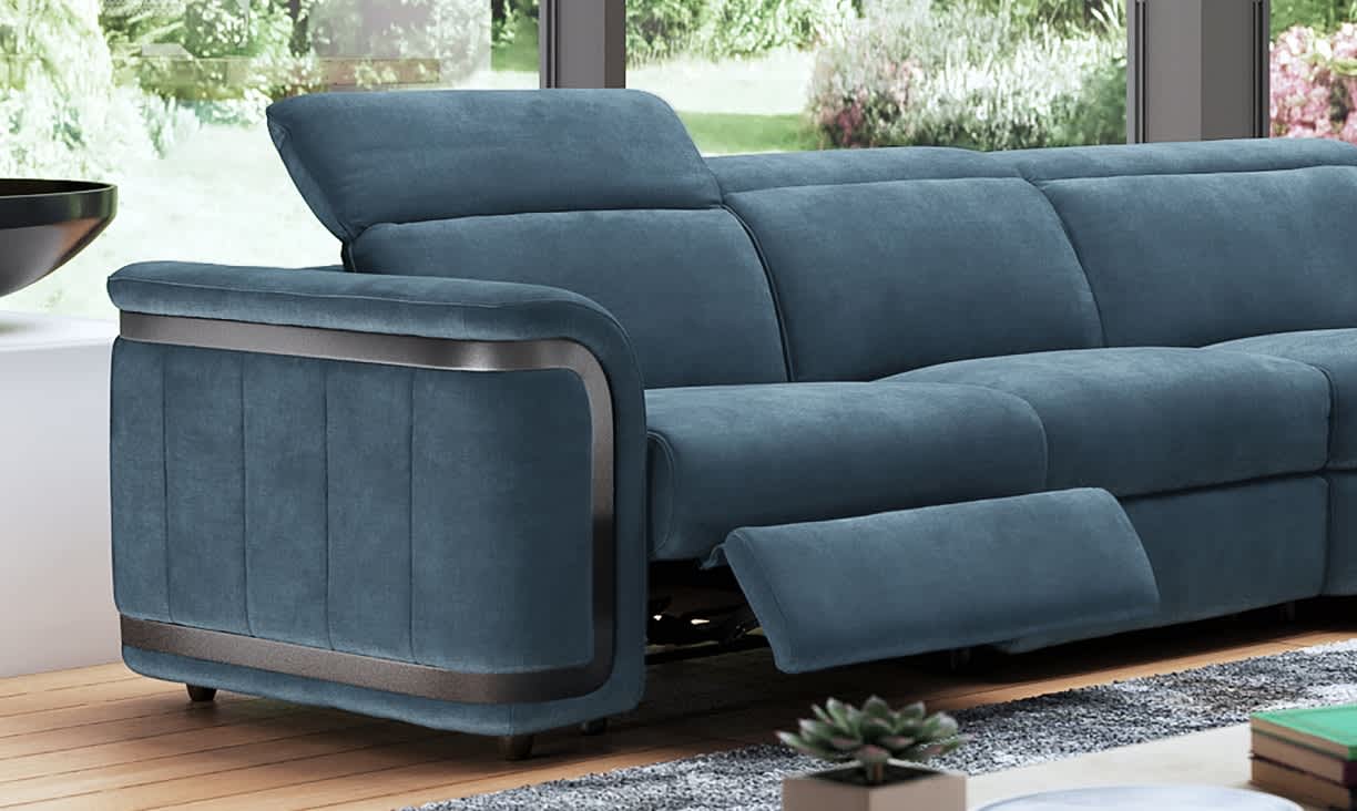 A dark blue sofa